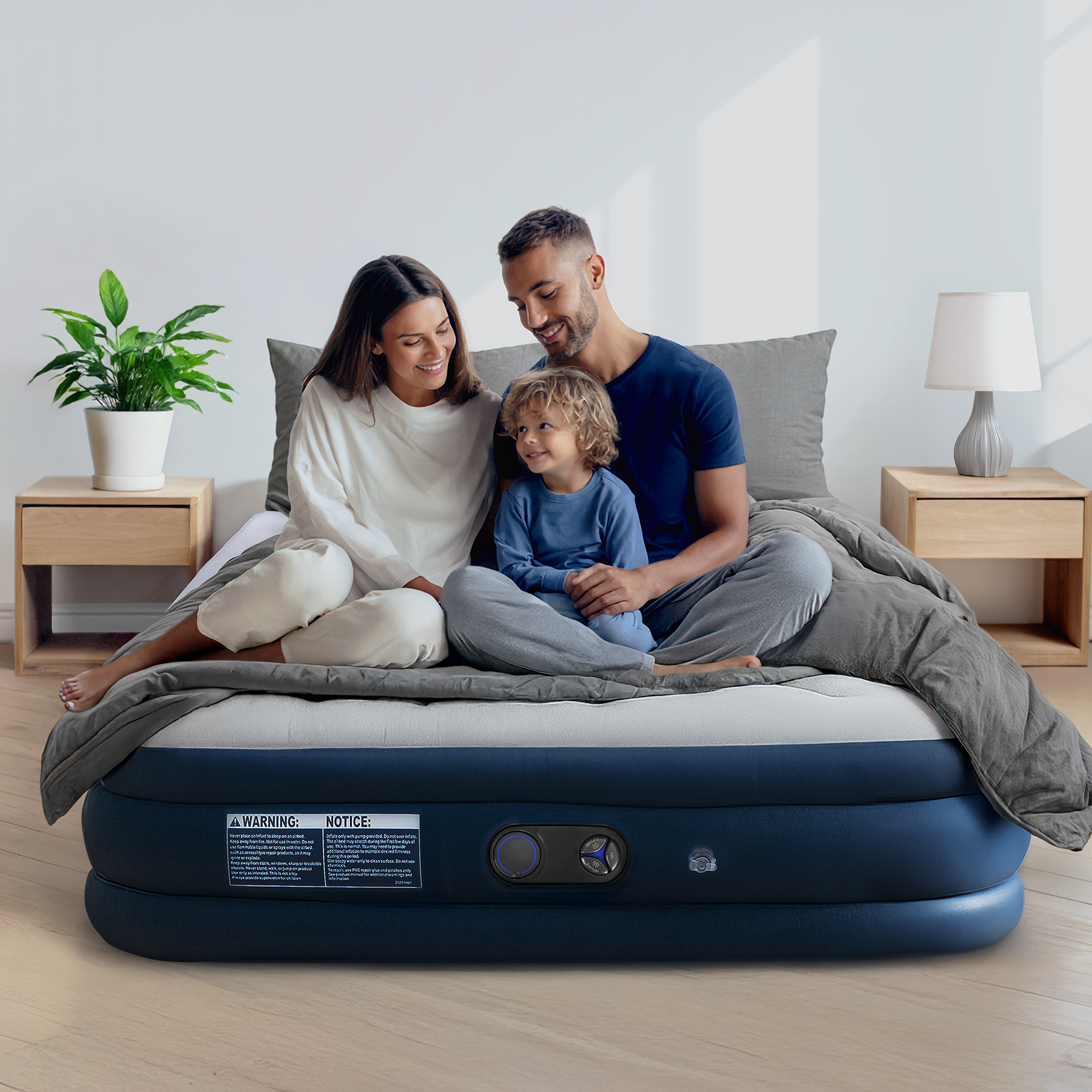 Premium Queen Size Air Bed – Grey/Navy