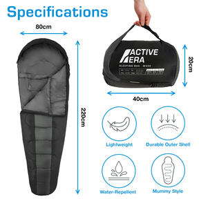 Professional 3-4 Season Mummy Sleeping Bag - Black - (300 GSM)
