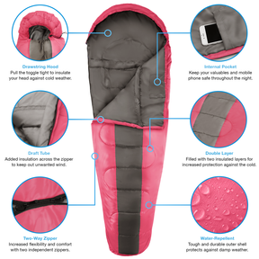 Professional 3-4 Season Mummy Sleeping Bag - Pink - (300 GSM)
