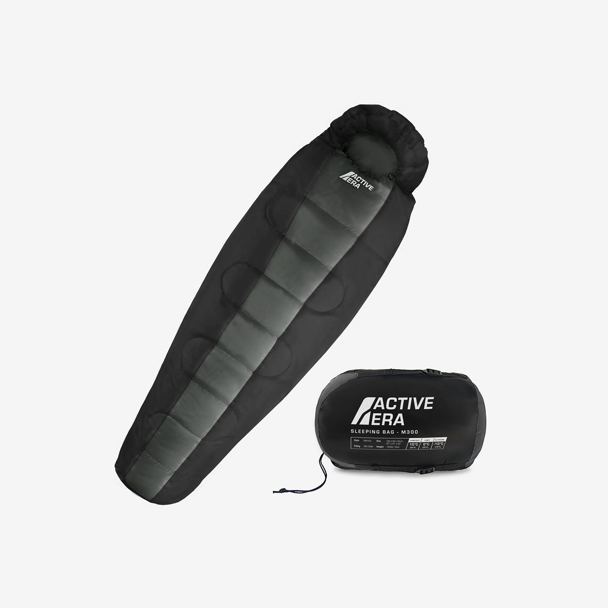 Professional 3-4 Season Mummy Sleeping Bag - Black - (300 GSM)