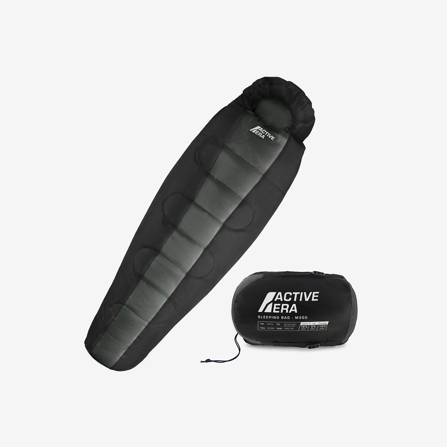 Professional 3-4 Season Mummy Sleeping Bag - Black - (300 GSM)