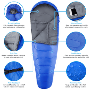 Professional 3-4 Season Mummy Sleeping Bag - Blue - (300 GSM)