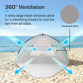 3-4 Person Luxury Beach Tent with UPF 50+ Rated Sun Protection